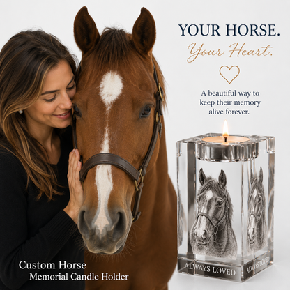 Memorial Candles™ — Custom Horse Portrait Crystal Candleholder