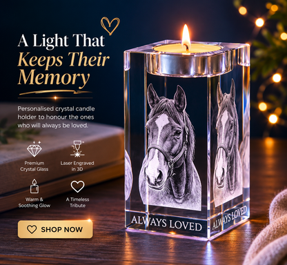 Memorial Candles™ — Custom Horse Portrait Crystal Candleholder