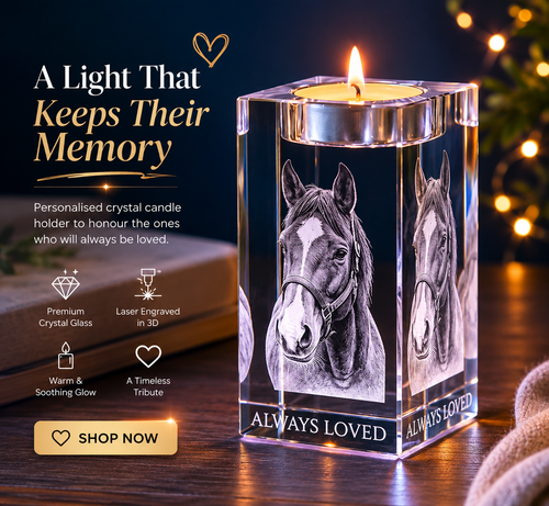 Memorial Candles™ — Custom Horse Portrait Crystal Candleholder